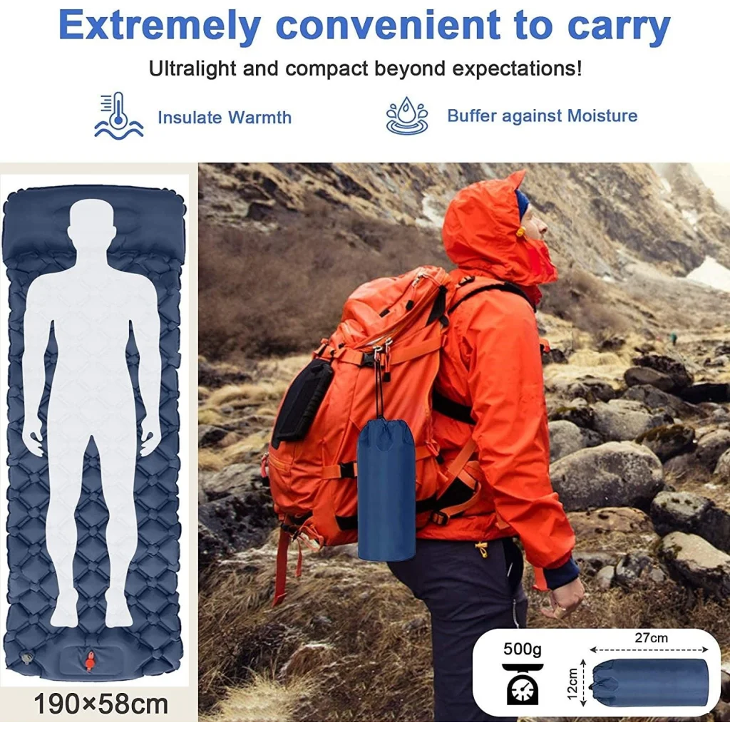 Camping Sleeping Pad Ultralight Inflatable with Pillow