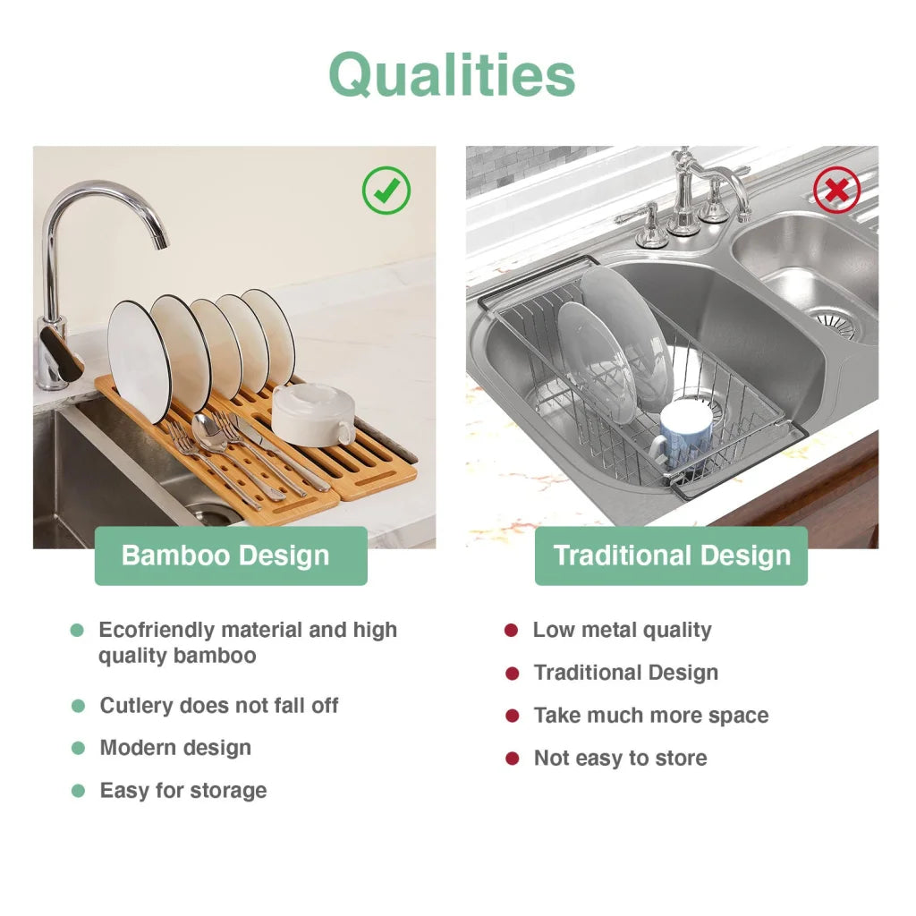 CARLA HOME Foldable Bamboo Dish Drying Rack - Kitchen