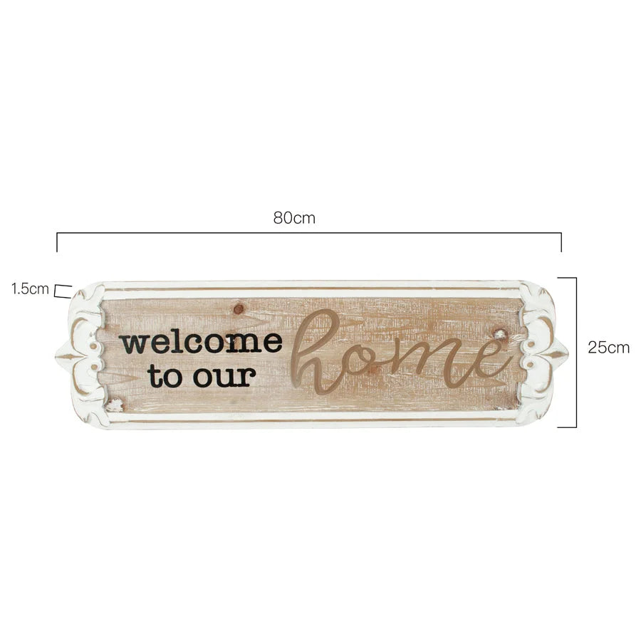 Carved ’Welcome to Our Home’ Wall Art 80x25cm - Home &