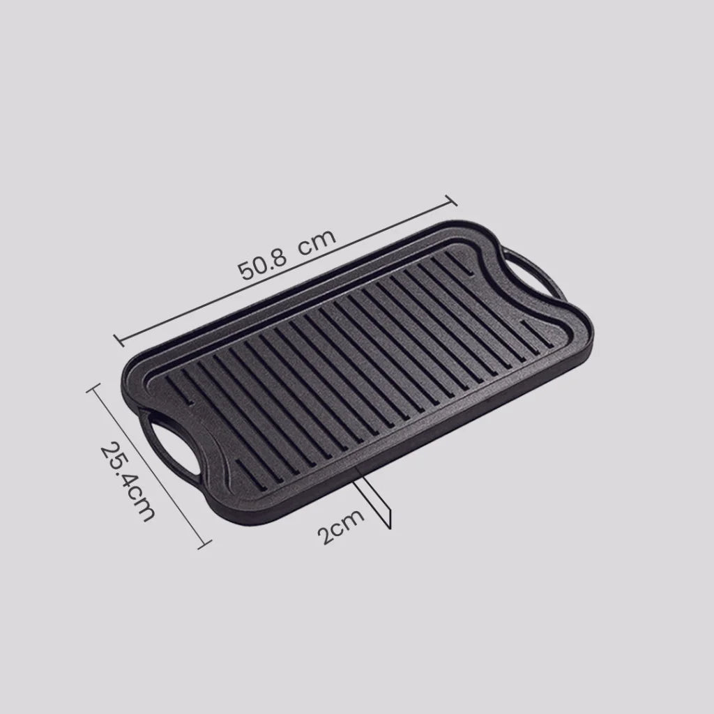 Cast Iron Griddle Hot Plate Premium 50.8cm Ridged BBQ Stovetop Grill Pan