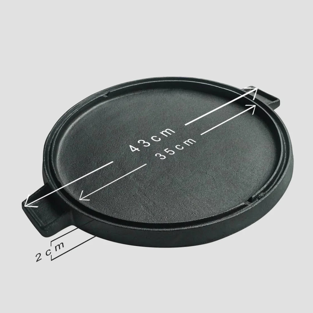 Cast Iron Steak Frying Pan Set Premium 2X 43cm Round Ribbed Skillet Sizzle Platter with Handle