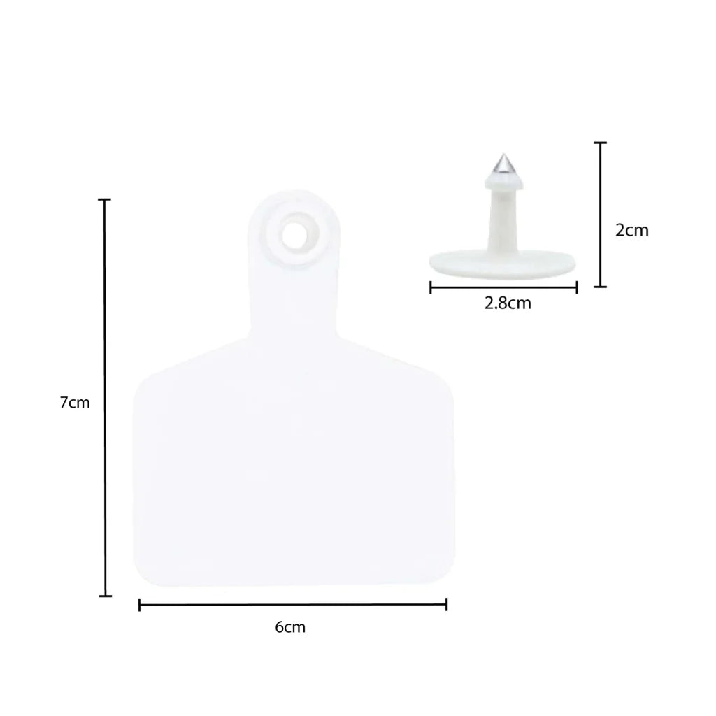 Cattle Ear Tags 100x 6x7cm Set - Medium White Blank Cow