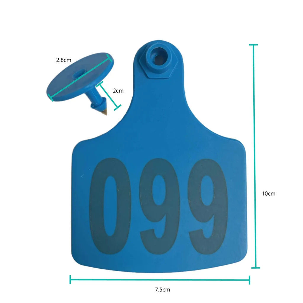 Cattle Ear Tags Set 1-100 7.5x10cm XL Blue Cow Sheep