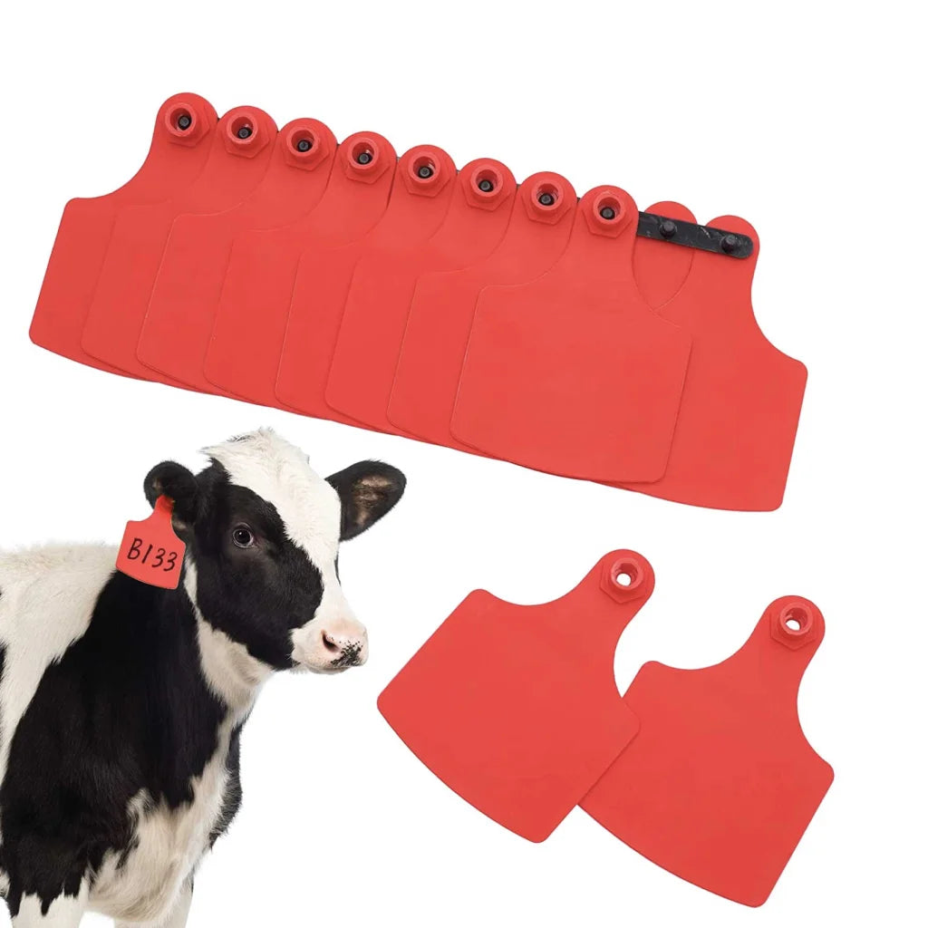 Cattle Ear Tags Set 100x 7.5x10cm XL Red Blank Pig Cow