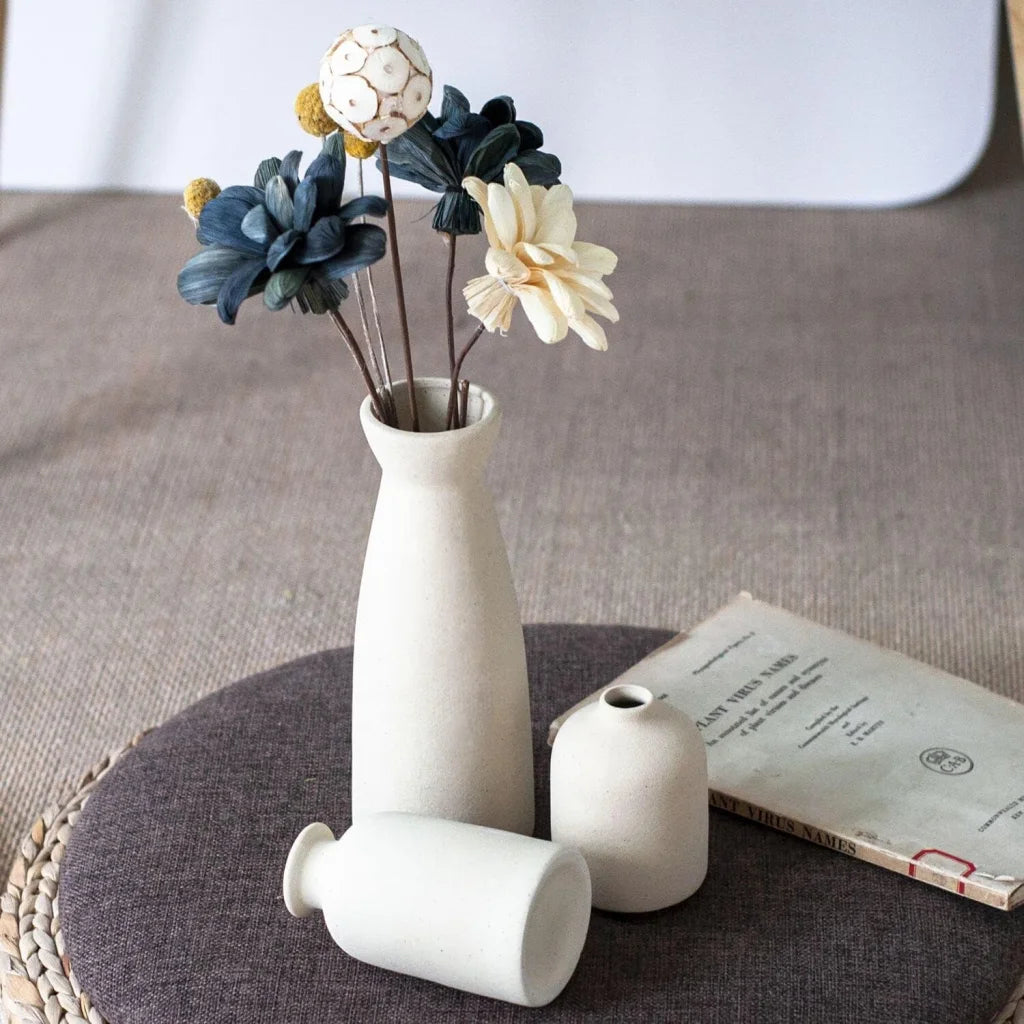 Ceramic Vase Set - 3 Modern White Pieces for Home Decor