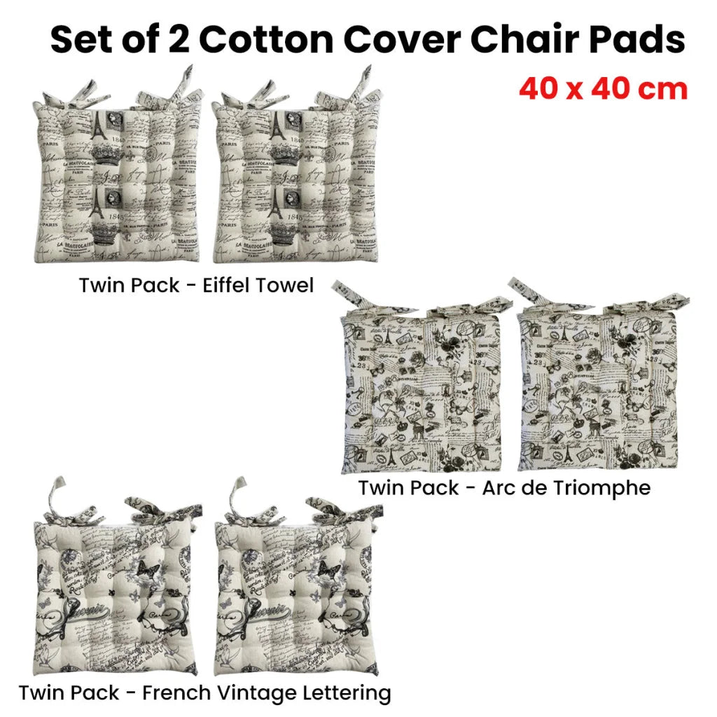 Chair Pads Set of 2 Cotton Cover - Eiffel Tower 40 x 40 cm