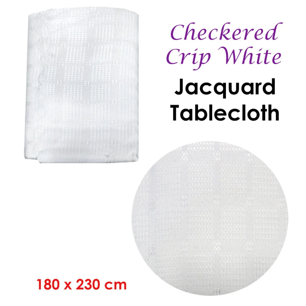 Checkered Luxury Jacquard Tablecloth Crisp White 180 x 230