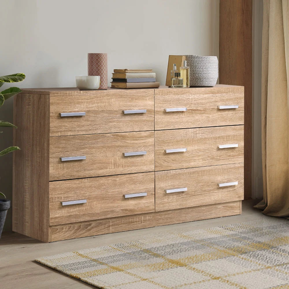 Wood 6 storage cabinet with chest drawers dresser table