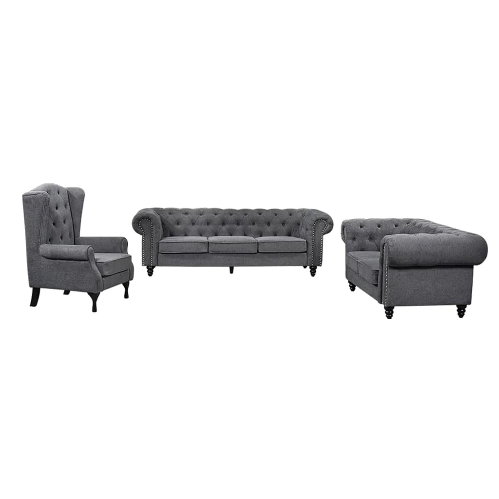 Chesterfield Tufted Lounge Set - Charcoal Grey - Furniture