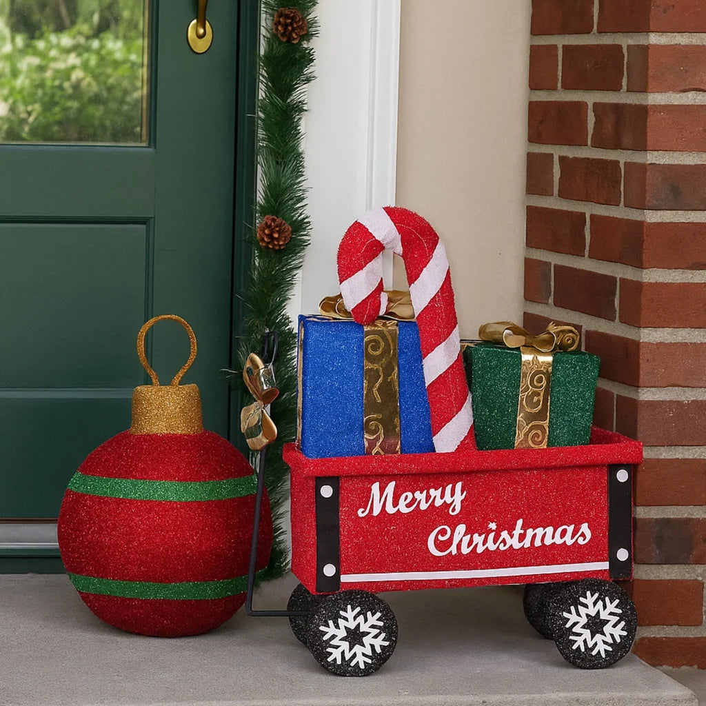 Christabelle Christmas Cart Display w/Candy Cane & Presents