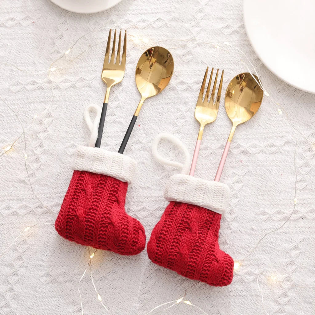 Christmas Decoration Mini Knitted Stockings Cutlery Holders
