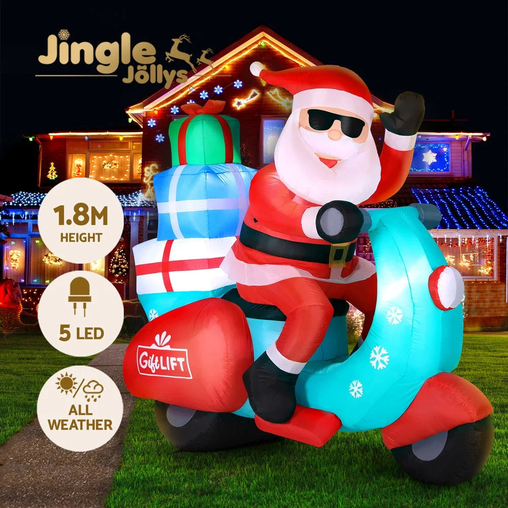 Christmas Inflatable Santa Motorbike LED Illuminated