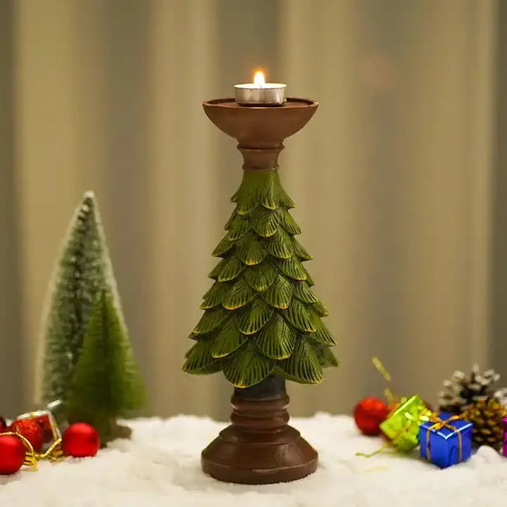 Christmas Tree Candle Holder - Rustic Resin Pillar Stand