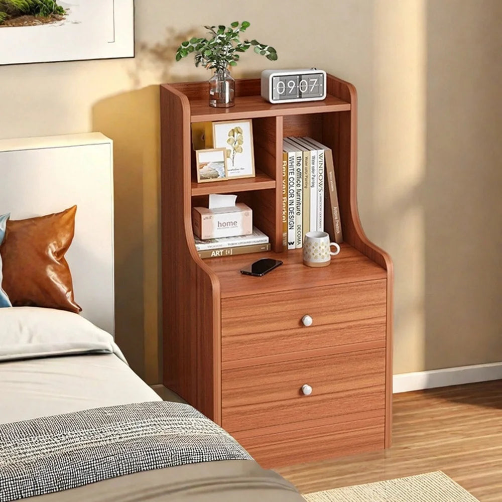Classic Nightstand Multi-Compartment Storage Reddish-Brown