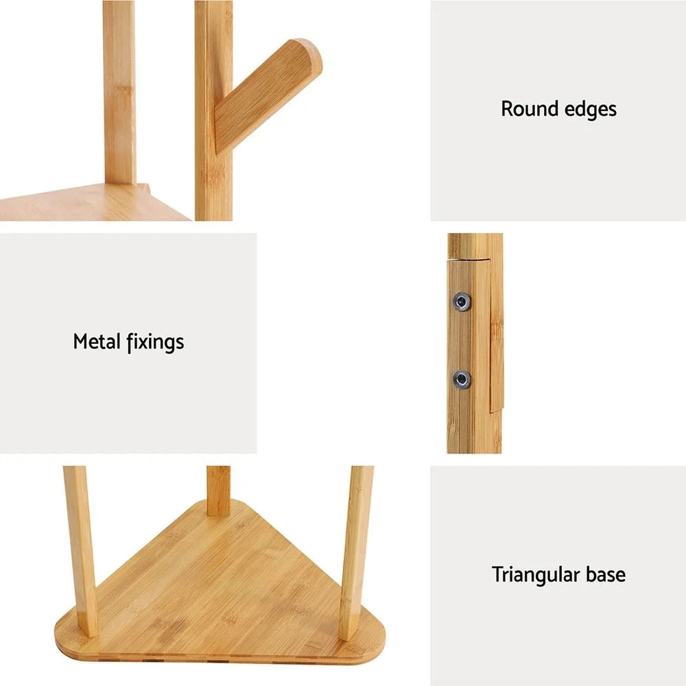 Clothes Rack Coat Stand with 9 Hooks - Tree Shelf Bamboo
