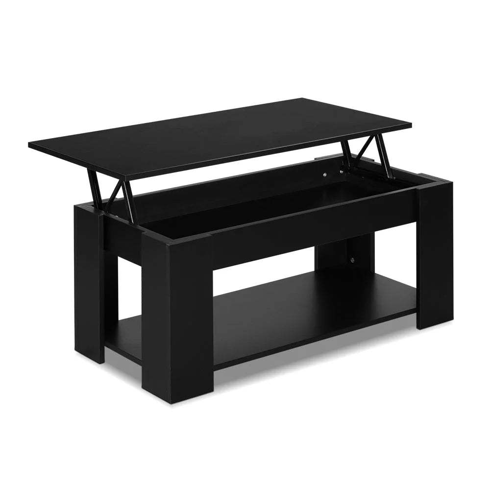 Coffee Table Lift-Up Top Storage Shelf - Black - Bedroom