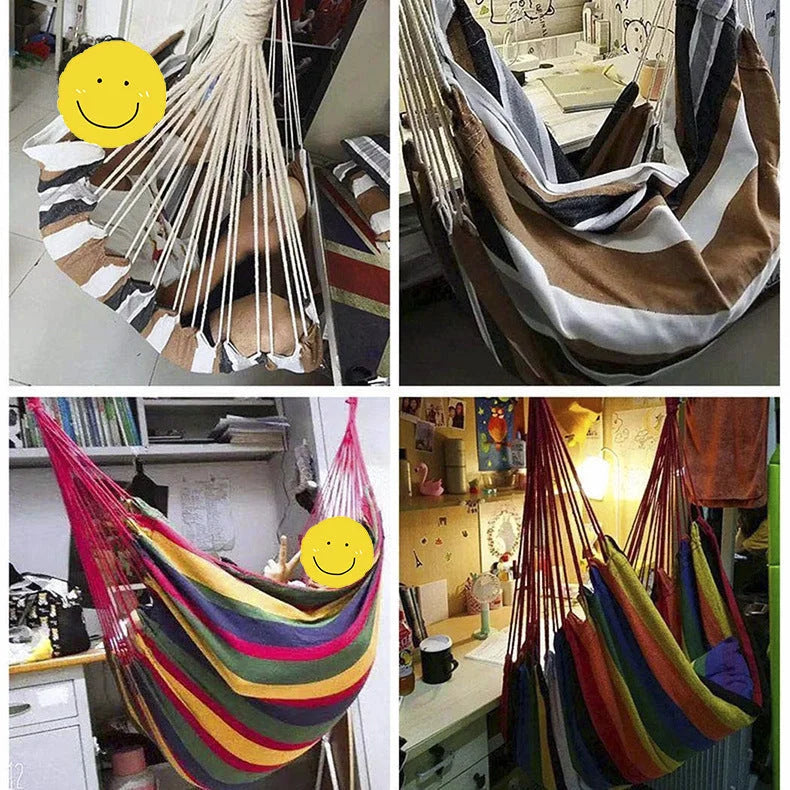 Colorful Striped Hammock Chair with Ropes and Storage Bag