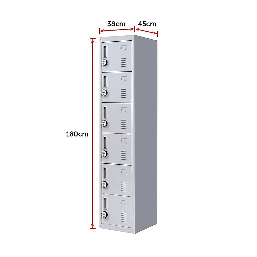 Combination Lock 4-Digit 6-Door Locker for Office Gym Shed