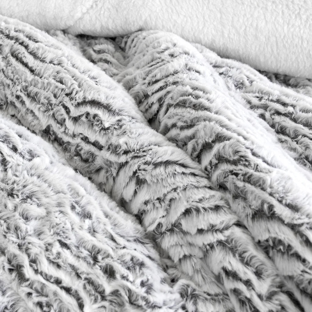 Comforter Set Faux Fur Silver 3-Piece Single/Double - Ardor