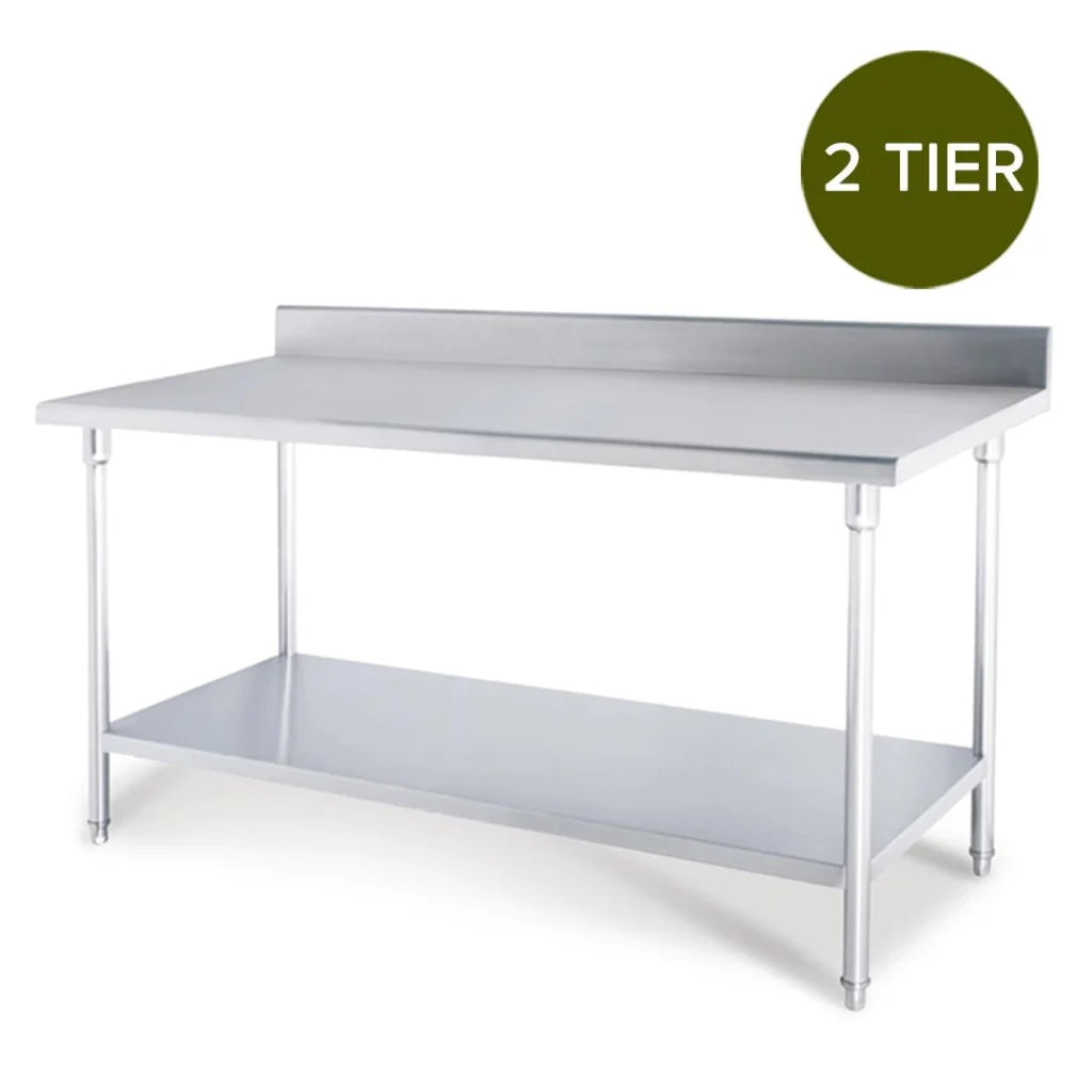 Commercial Catering Kitchen Prep Work Bench Table with Back-Splash Stainless Steel 1207085cm - Premium