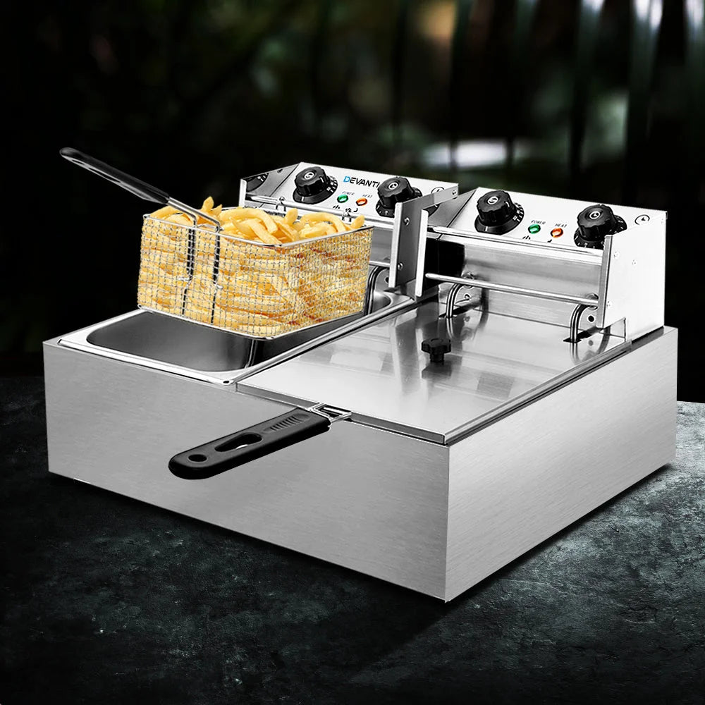Commercial Deep Fryer Twin Frying Basket Chip Cooker