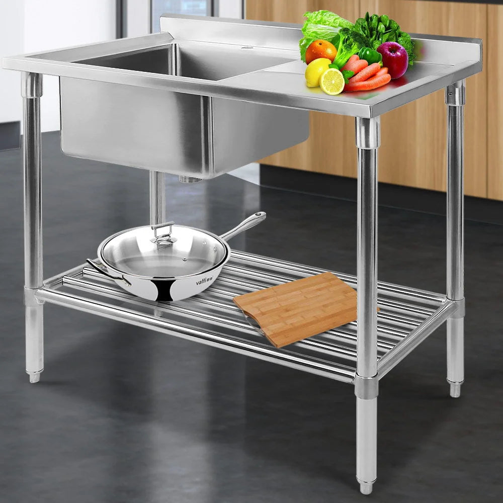 Commercial Stainless Steel Sink Bench 100x60cm - Cefito