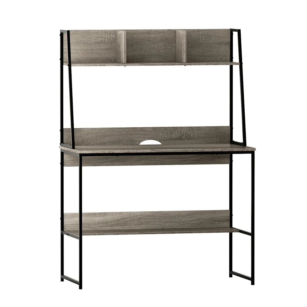 Computer Desk with Bookshelf Storage - Grey 100CM