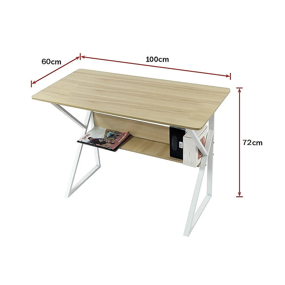 Computer Desk Wood & Metal with Shelf Home Office Furniture