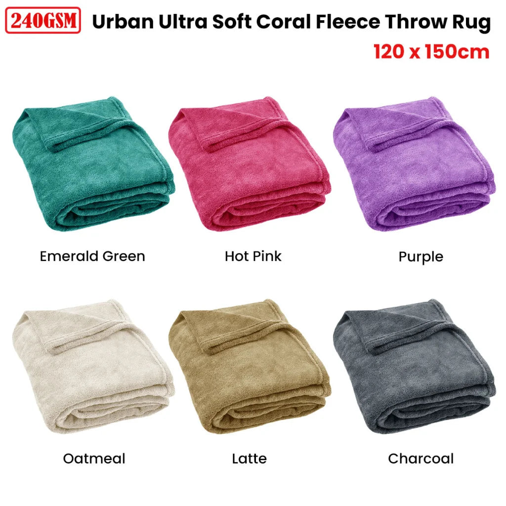 Coral Fleece Throw Rug 240GSM Urban Ultra Soft 120x150cm