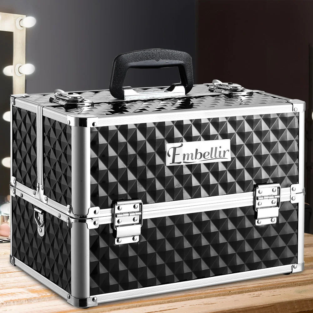 Cosmetic Beauty Makeup Case Portable Diamond Black