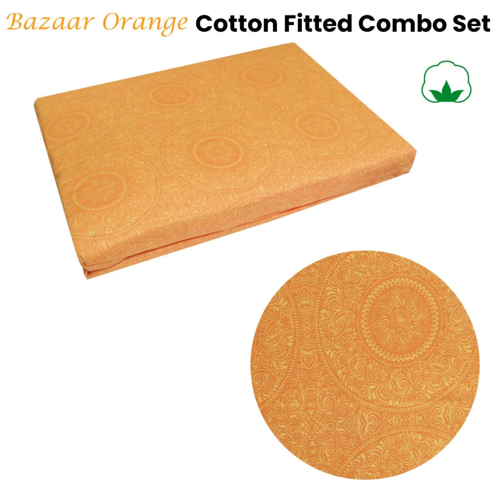 Cotton Fitted Combo Set Bazaar Orange - Single - Home &