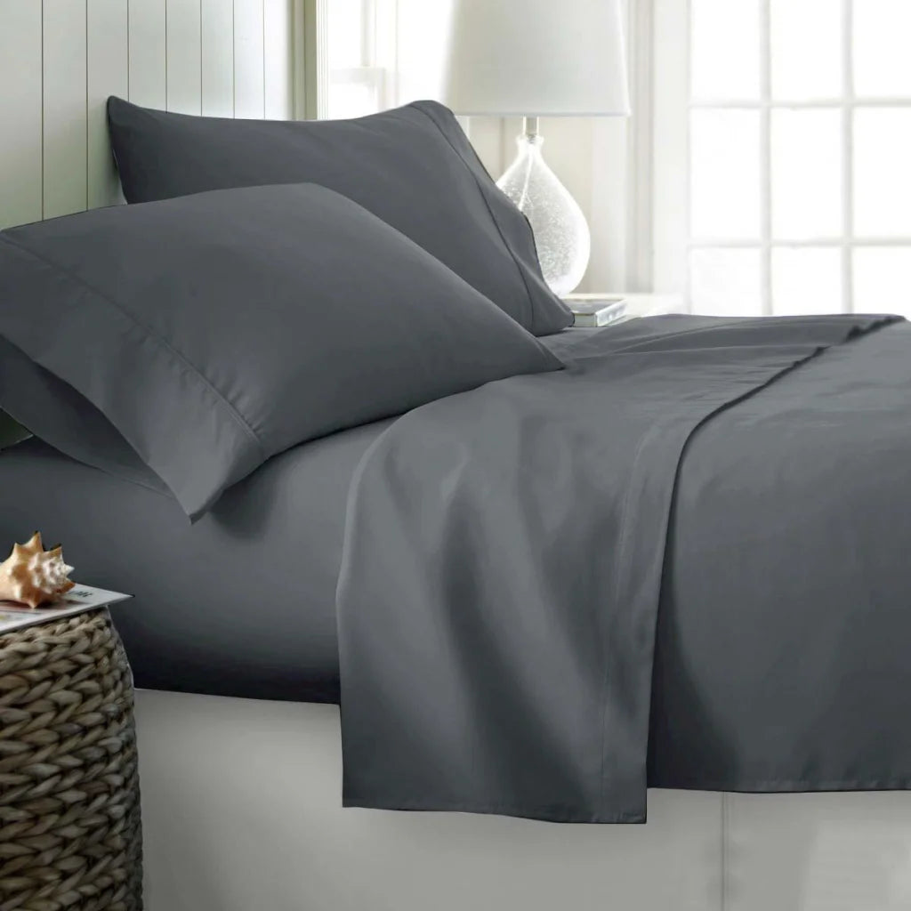 Cotton Sateen Sheet Set 400TC King Grey - Artex - Home &