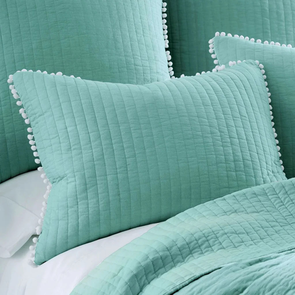 Coverlet Set Clavo Pompom 3 Piece 100% Cotton - Blue King