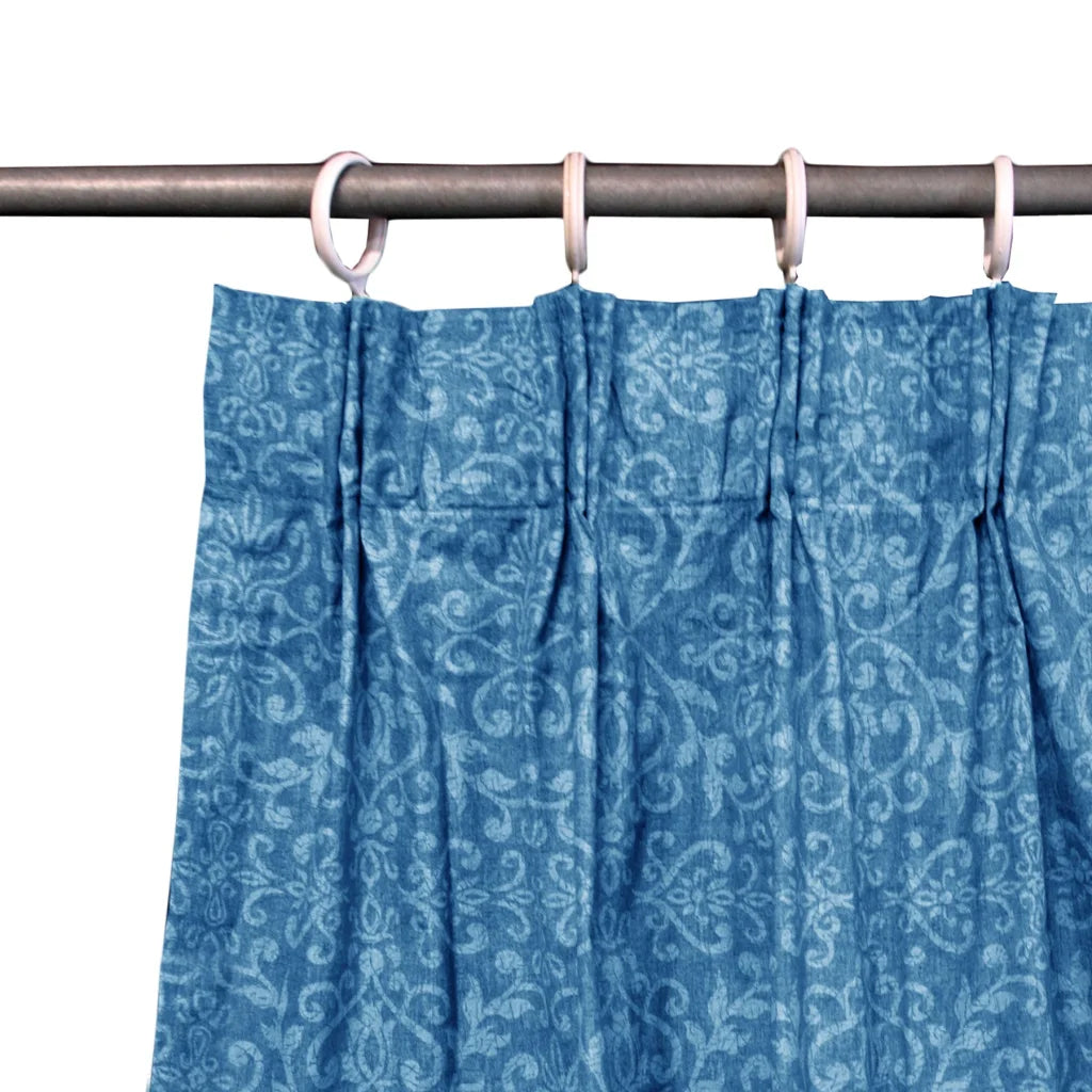 Curtains Acrylic Coated Damask Blue Tape Edge Pair - Home &