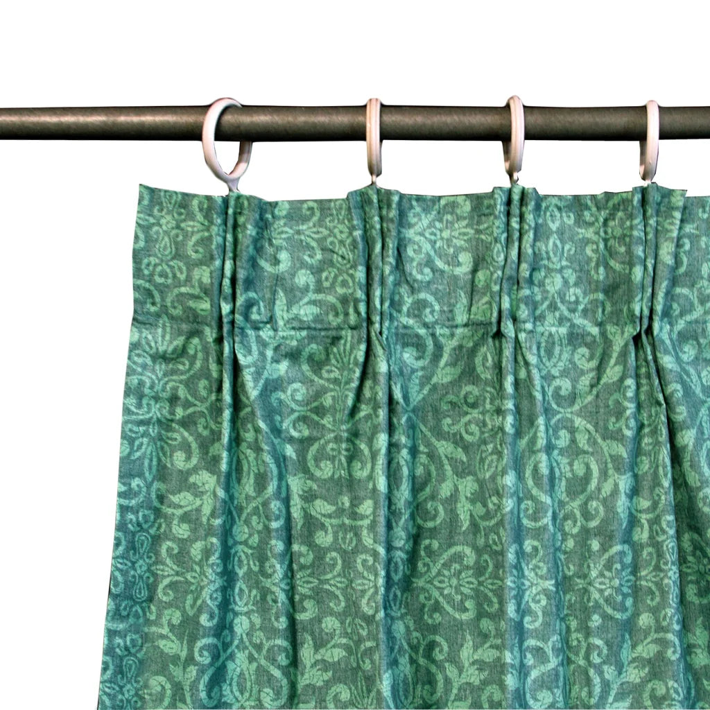 Curtains Acrylic Coated Damask Green Tape Edge Pair - Home
