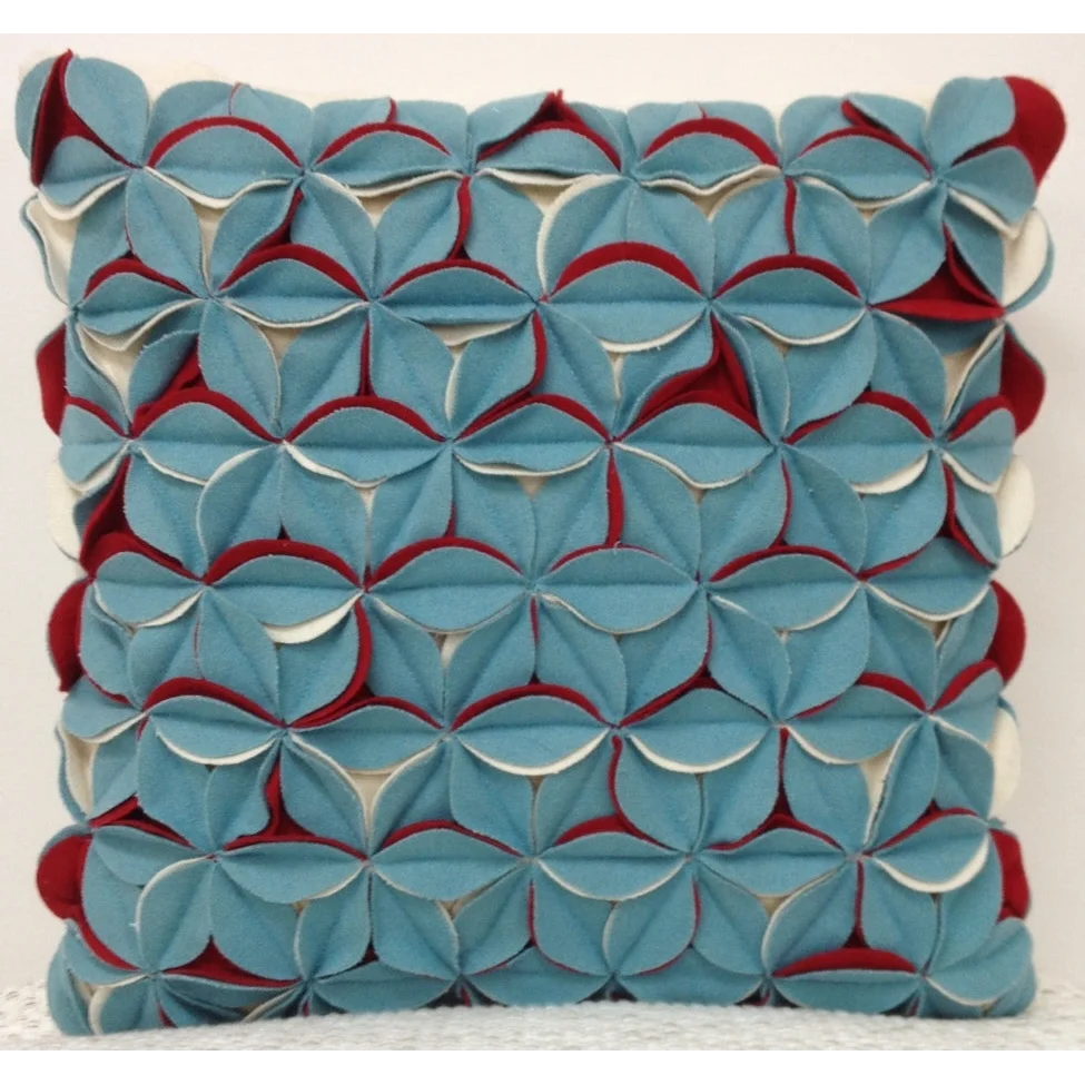 Cushion Covers Pack of 4 Amelie Aqua Blue & Red 3D Texture