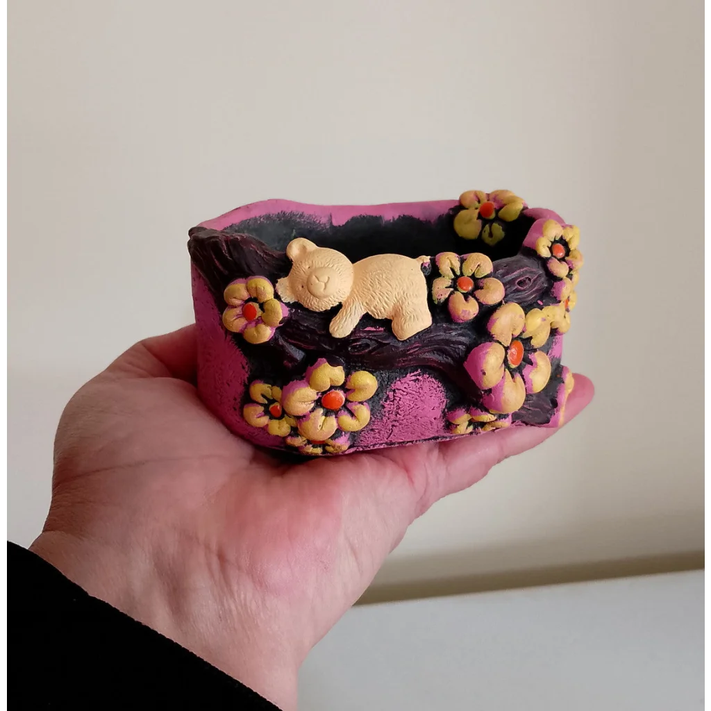 Cute hand painted bear succulent pot. Random design - Home