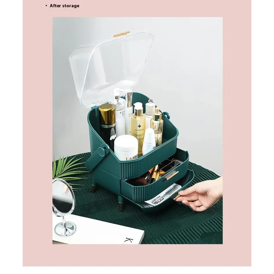 Dark Green Multifunctional Makeup Organizer with Large