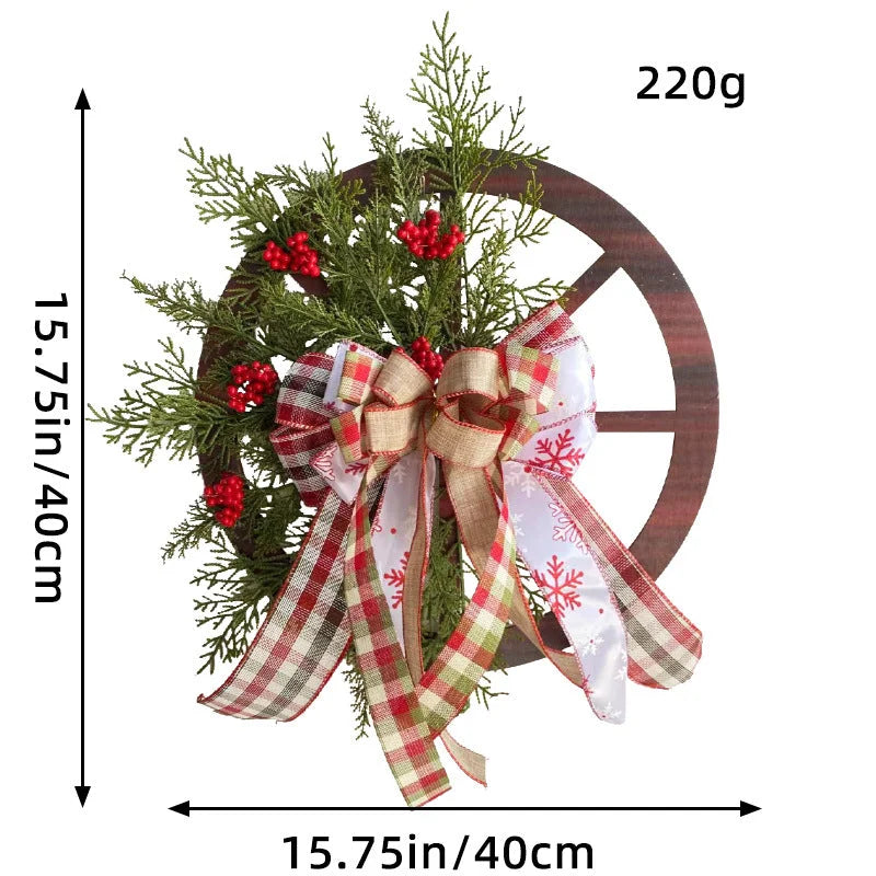 Decorative Wooden Wagon Wheel Wreath with Seasonal Flowers