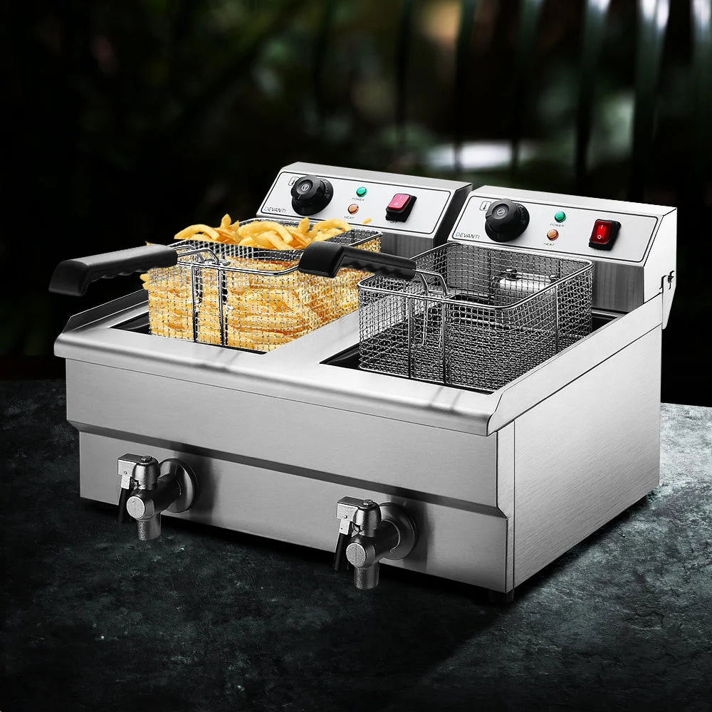 Deep Fryer Commercial Twin Frying Basket Chip Cooker