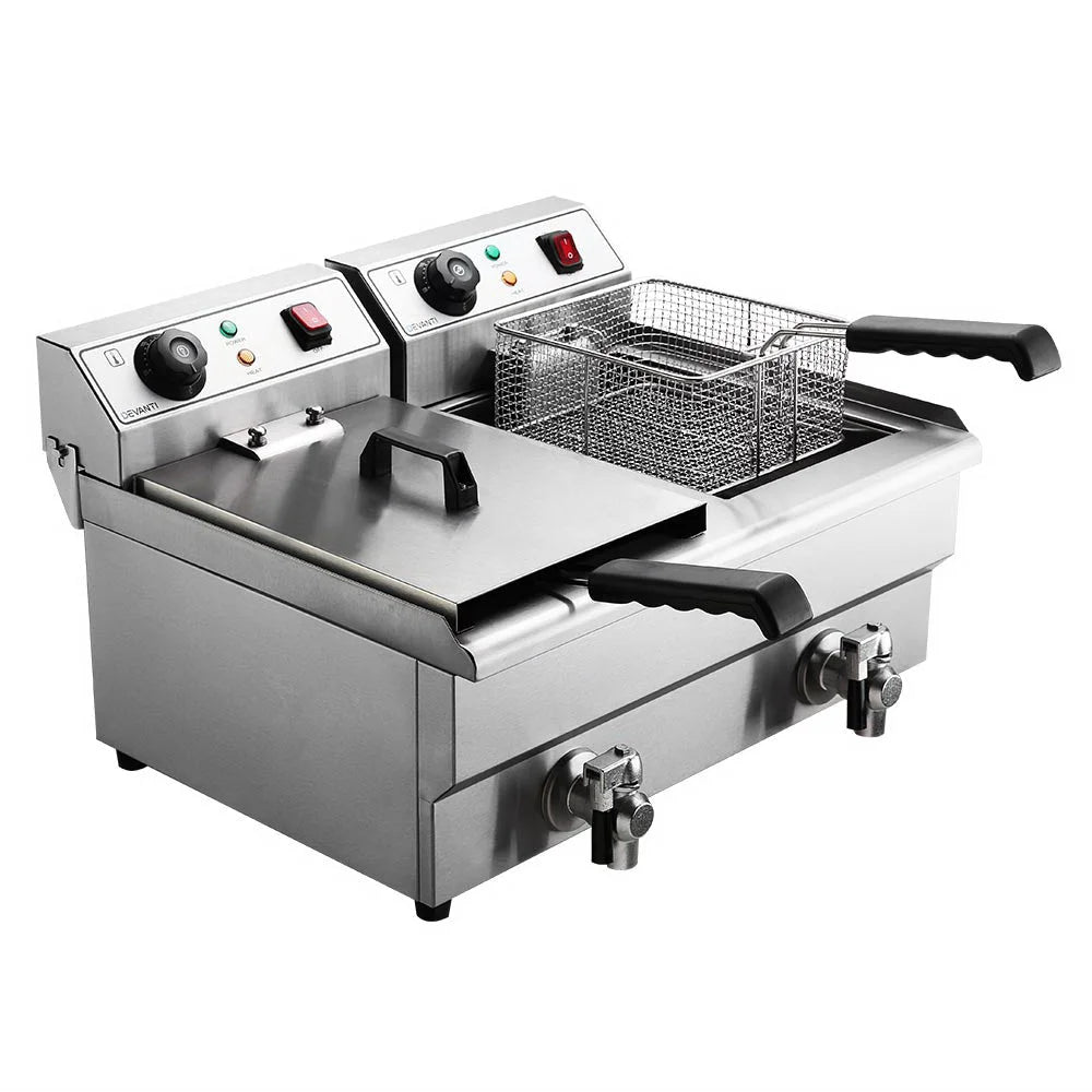 Deep Fryer Commercial Twin Frying with Basket Chip Cooker Countertop