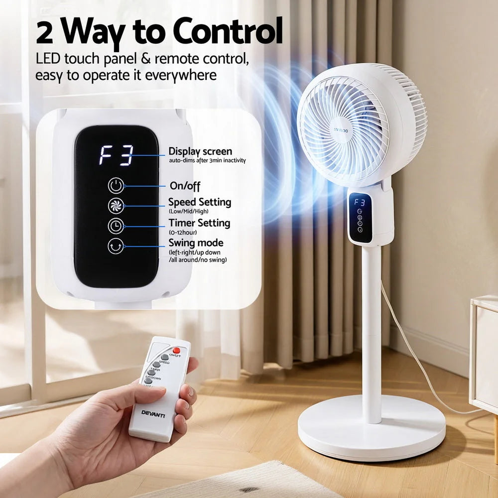 Devanti Pedestal Fan W/ Remote 3 Speed 12H Timer Height