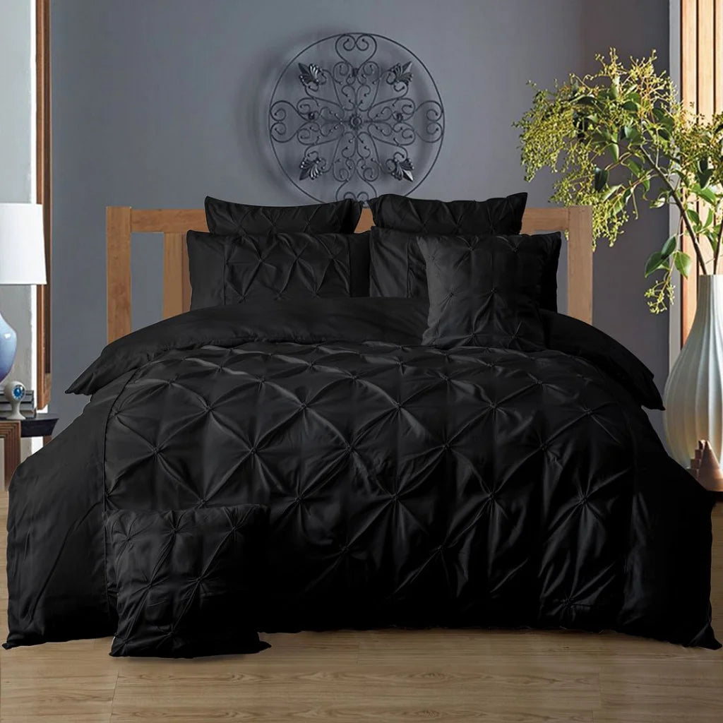 Diamond Pintuck Duvet Quilt Cover Set King Size Black