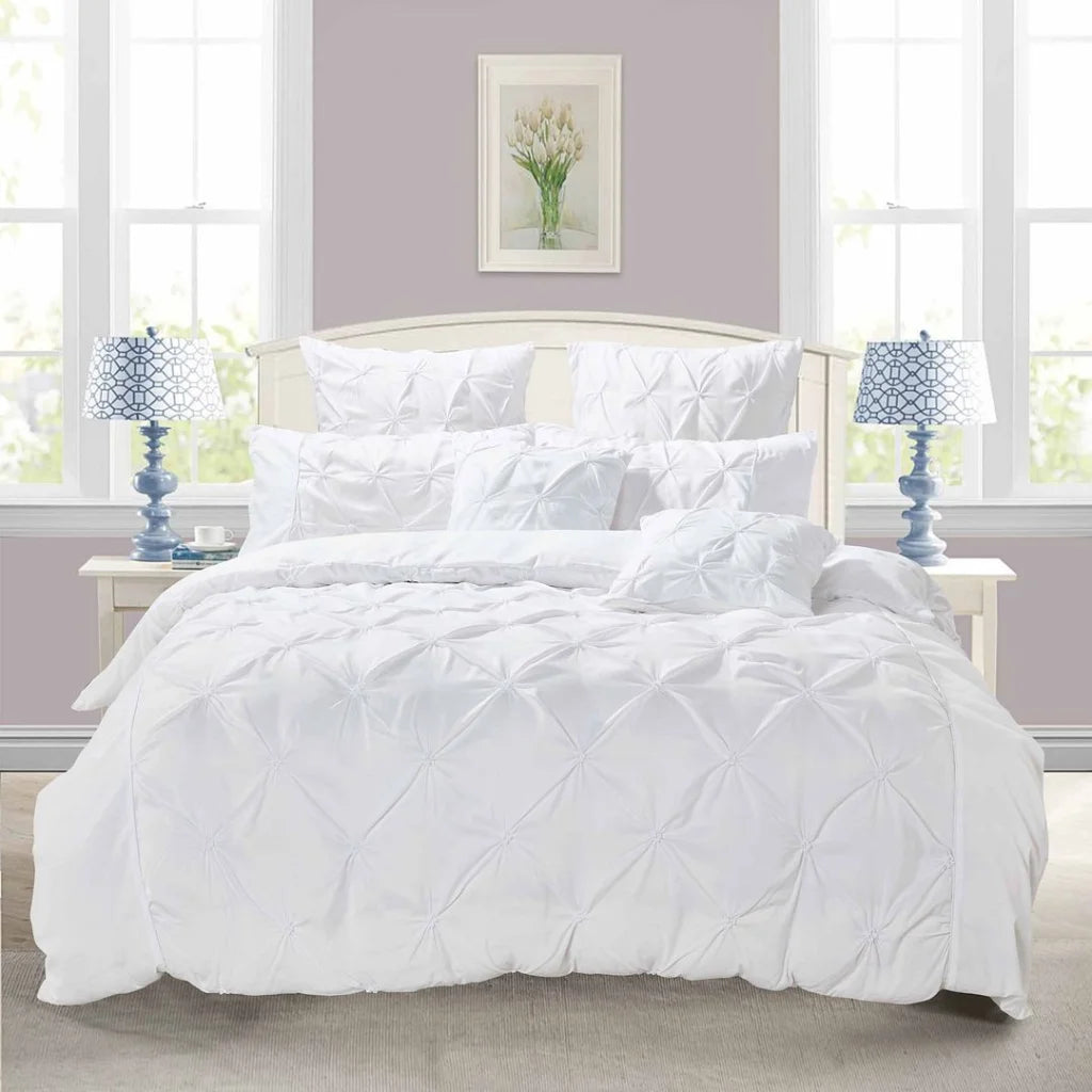 Diamond Pintuck Duvet Quilt Cover Set Queen Size White