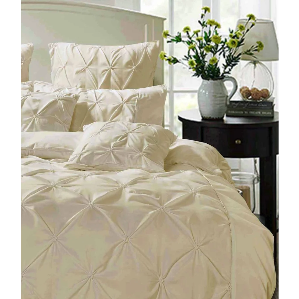 Diamond Pintuck Queen Size Quilt Cover Set - Beige - Home &