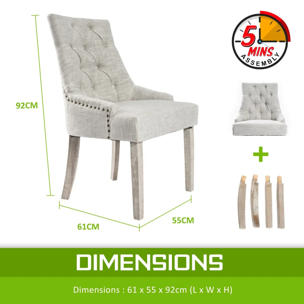 Dining Chair Set of 2 Cream French Provincial Amour Oak Leg