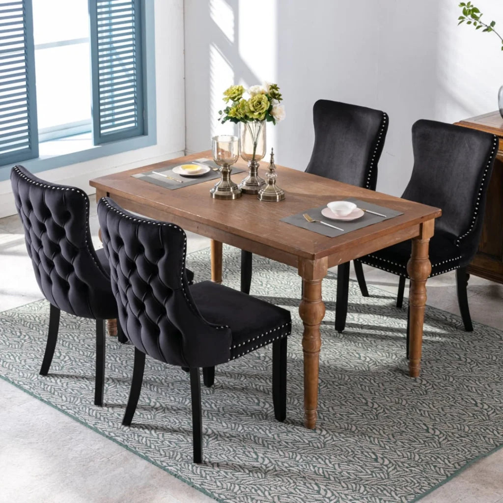Dining Chairs 4x Velvet Upholstered Tufted Studs Trim Solid