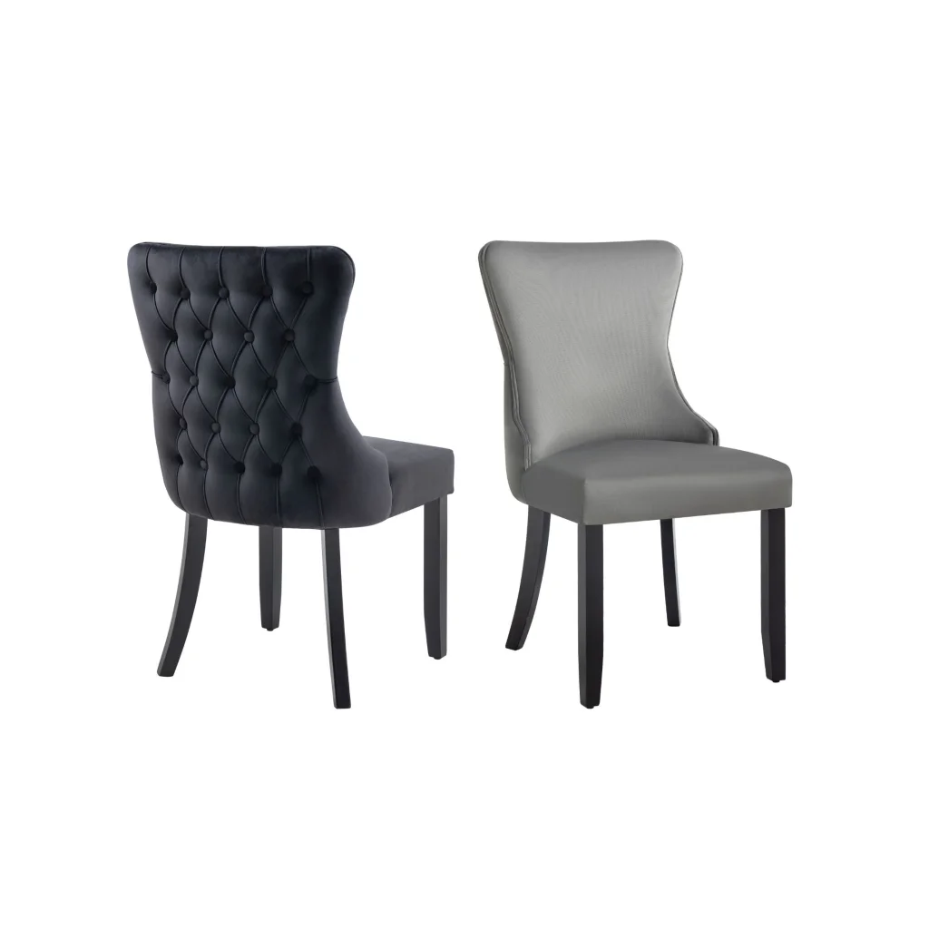Dining Chairs Set of 2 Paris Dark Grey Velvet & Black