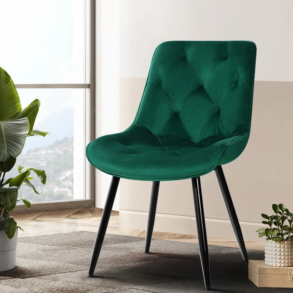 Green dining chairs set with lower support frame and fitted legs