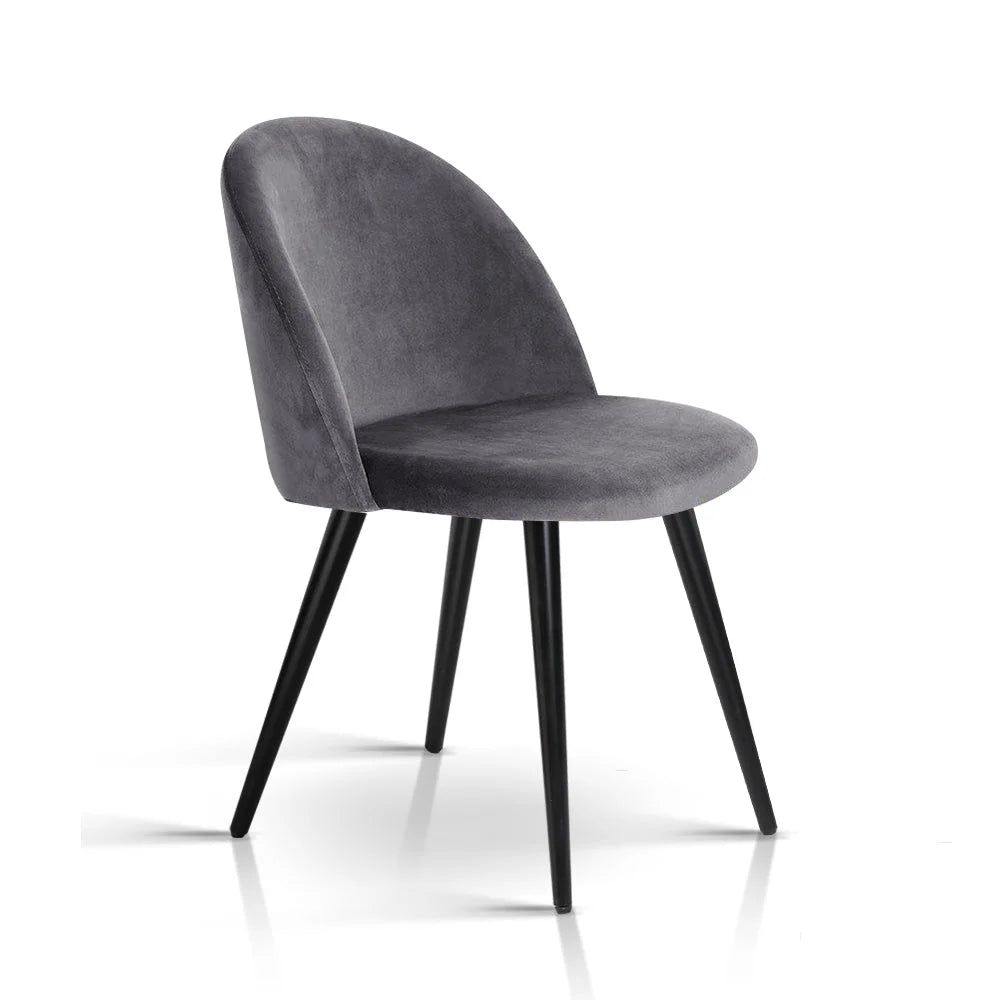 Set of two grey velvet dining chairs